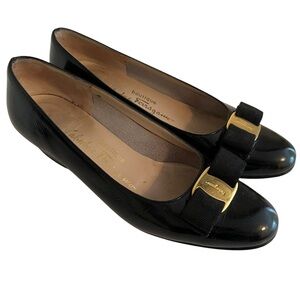Salvatore Ferragamo Black Patent Leather"Vara" Pump 6.5